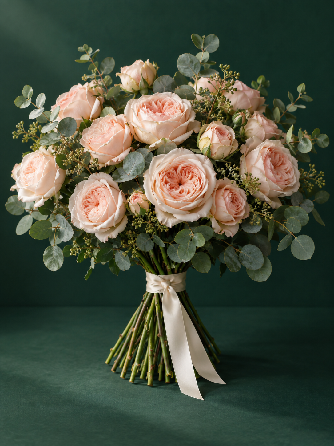 Emerald Romance — Garden roses, eucalyptus